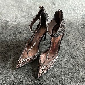 Jeffrey Campbell silver handmade peekaboo shatter stilettos